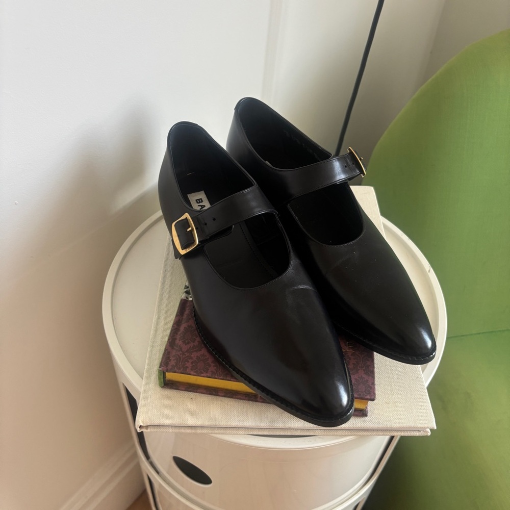 Bally Black Mary Jane Flats with Gold Buckle
